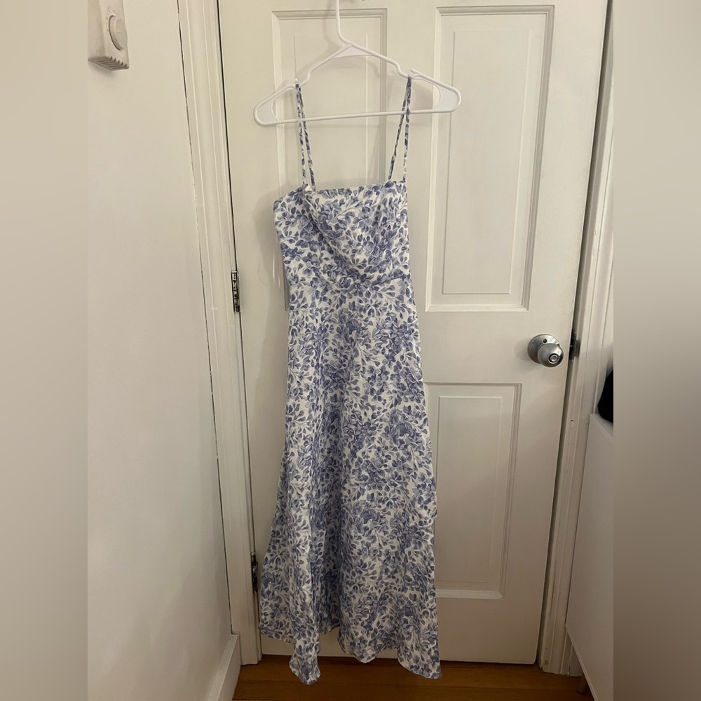 Reformation Monette Linen Dress Blue - Size 6 - Picture 4 of 6